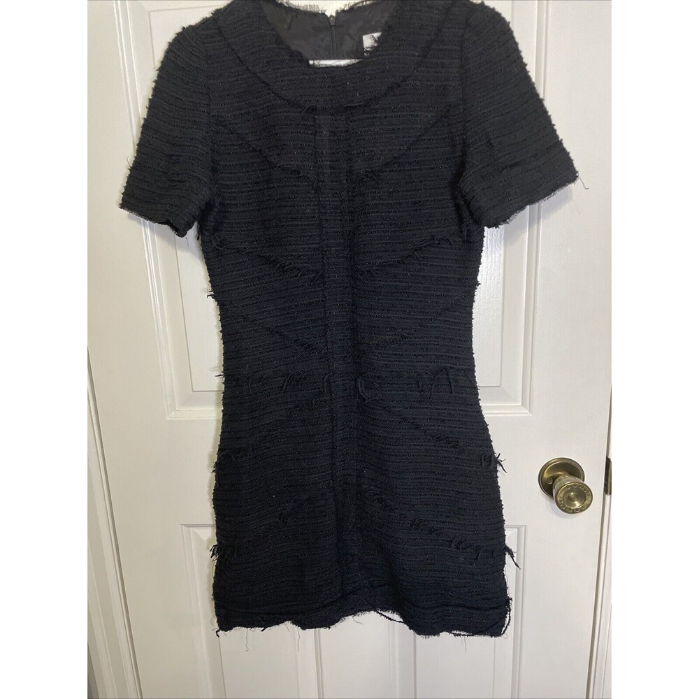 Goop G Label Dress Womens Size 4 Black Short Sleeve Mini All Over Fray